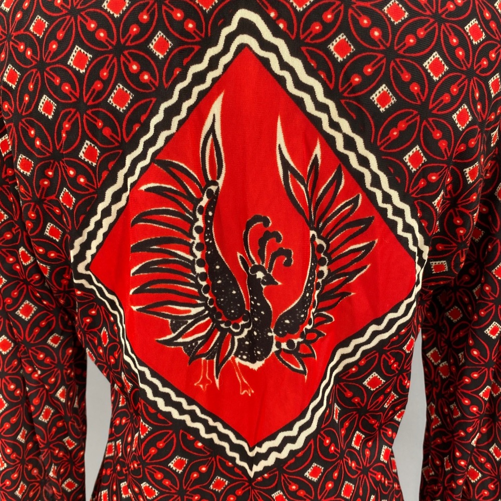 Vtg 70s Solo's by Country Set‎ Batik Shirt Womens Size Small Tribal Dragon Red